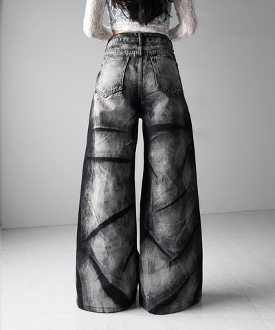 【 ４size 】CRACKクラッシュヘビーブリーチブラックワイドデニム ／ CRACK crash heavy bleach black wide denim