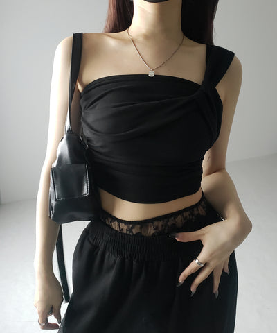 【 カップ付き 】ワンショルアシンメトリーショートキャミソール ／ one shoulder asymmetry short camisole