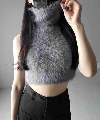 【 ３color 】タートルネックショートシャギーノースリニットトップス ／ turtleneck short shaggy nosleeve knit tops