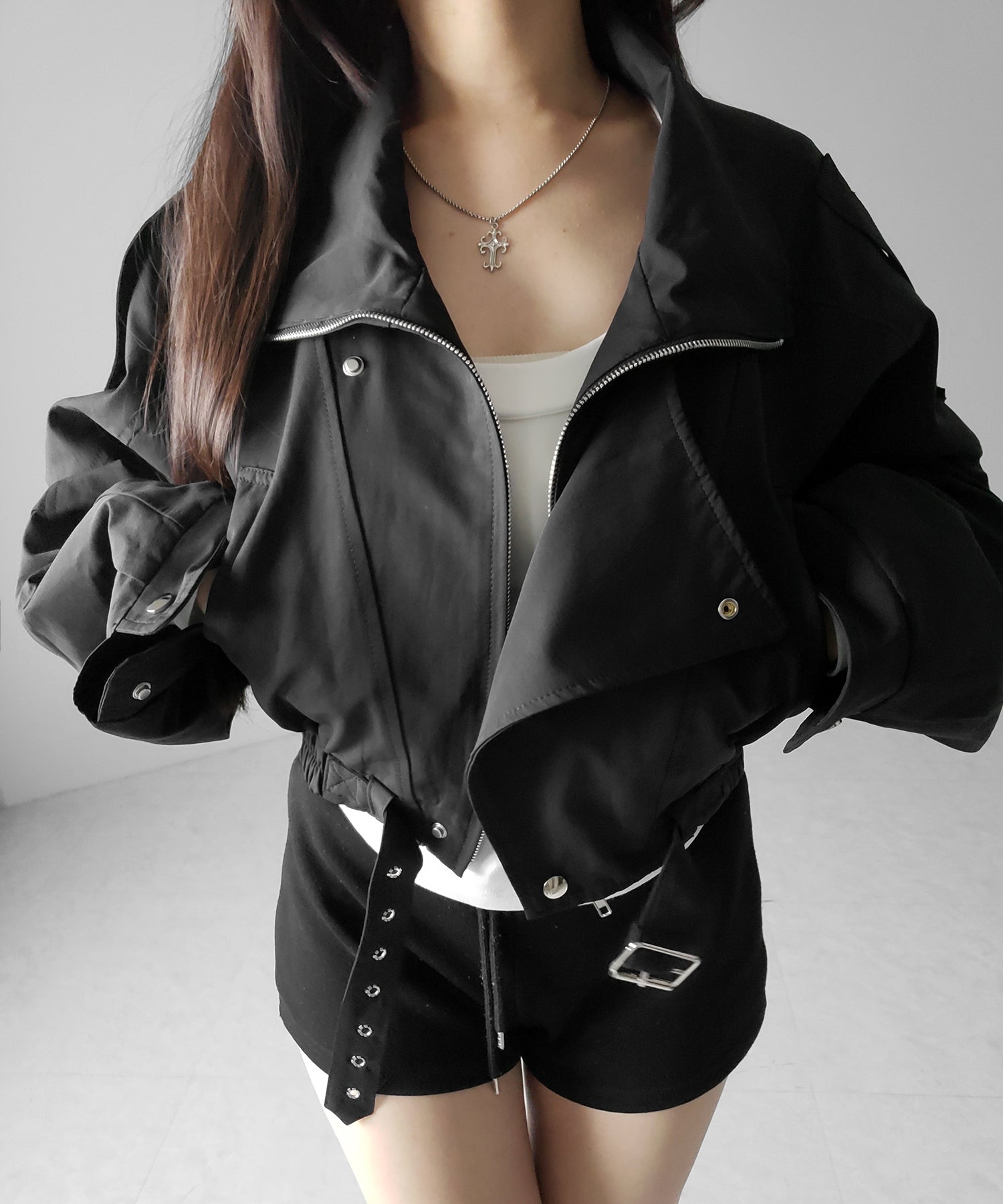 レタリングバックロゴスタンドカラーショートブルゾン ／ lettering back logo stand collar short blouson