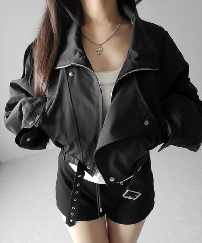 レタリングバックロゴスタンドカラーショートブルゾン ／ lettering back logo stand collar short blouson