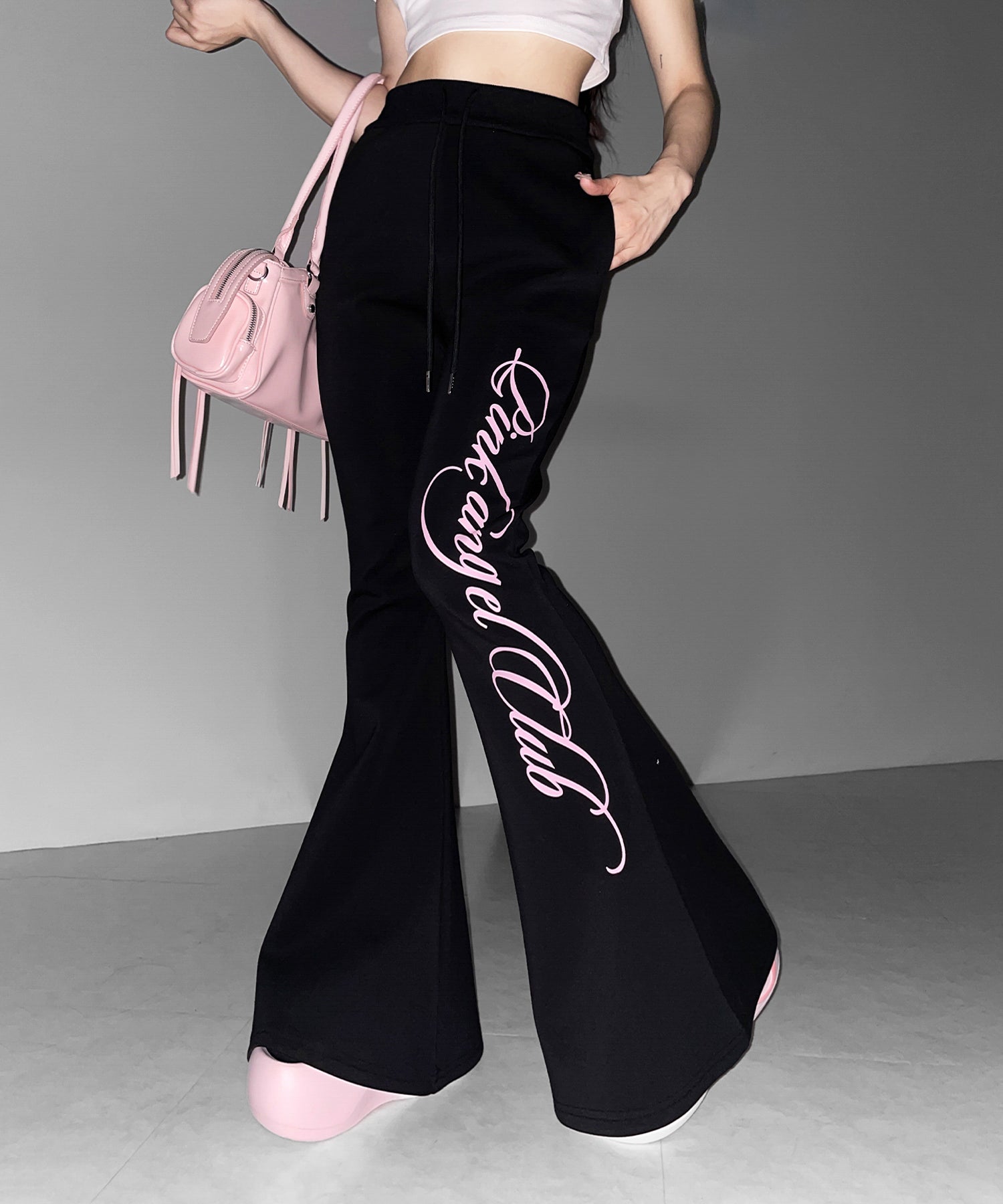 【 PINK ANGEL CLUB 】レタリングロゴスウェットフレアパンツ ／ PINK ANGEL CLUB lettering logo sweat flare pants