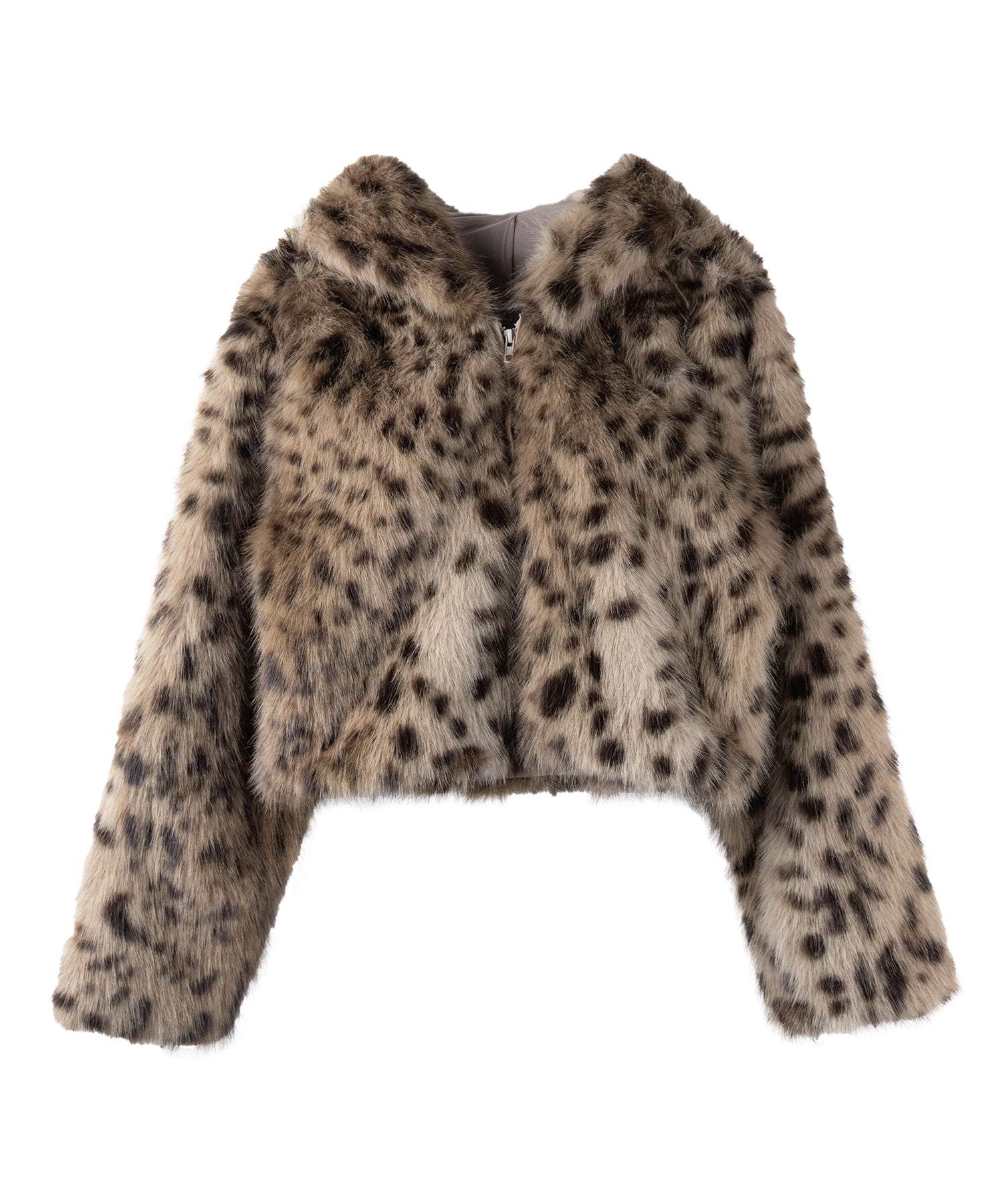 【 限定先行販売 】レオパードフェイクファーフーディショートコート ／ reopard  fakefur hoodie short coat