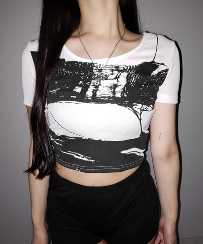 ヴィンテージプリント半袖ショートリブＴシャツ ／ vintage print short sleeve short lib t-shirt