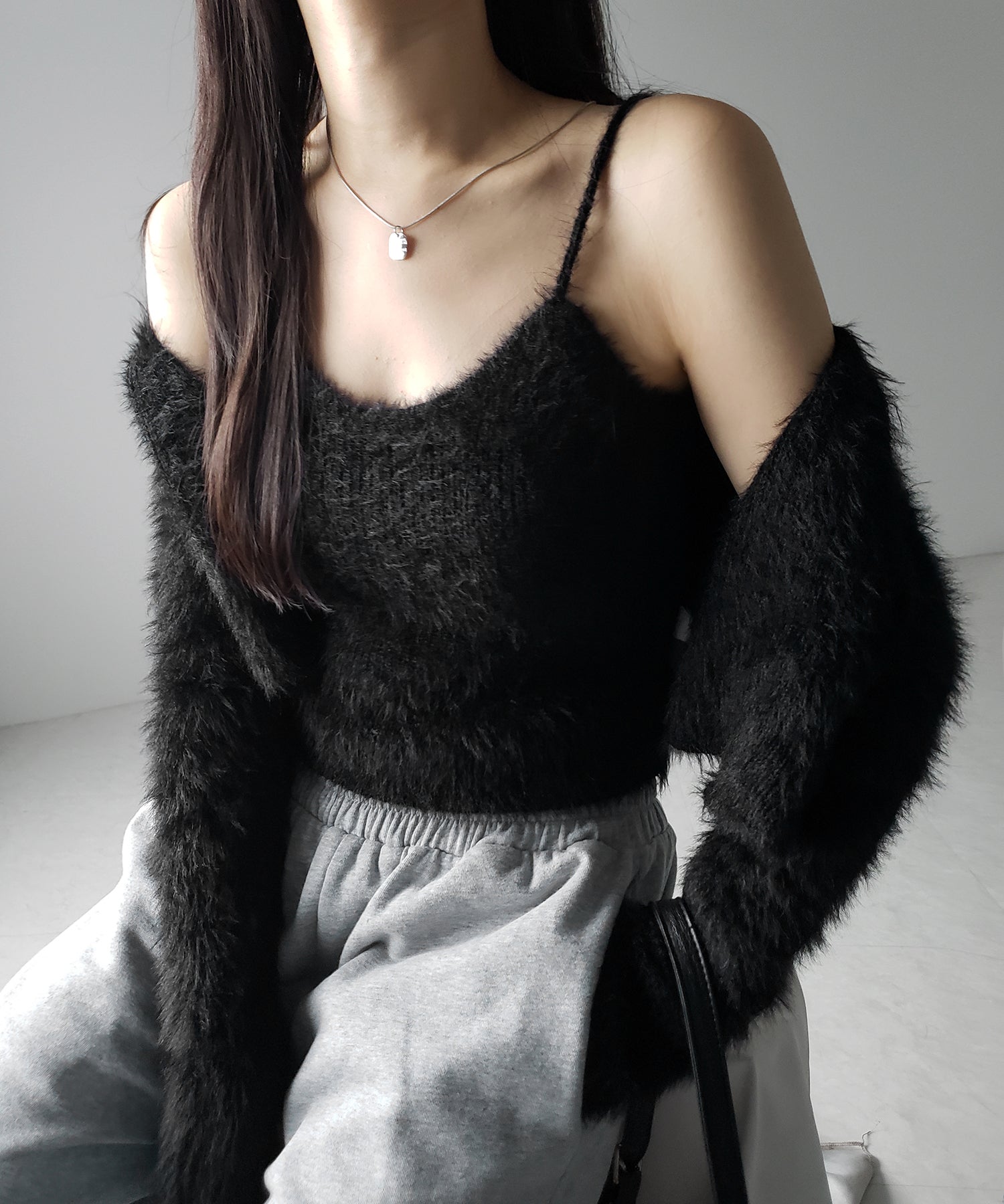 【 ２点セット 】トロミシャギーキャミソール ＋ ショートカーディガン SET ／ toromi shaggy camisole ＋ short cardigan SET