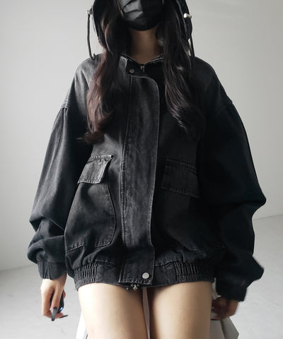 【 ２color 】ヴィンテージデニムダブルジップフードブルゾン ／ vintage denim double zip hoodie blouson
