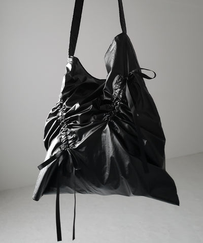 【 ２color 】シャーリングリボンメタリックトートバッグ ／ shirring ribbon metallic tote bag