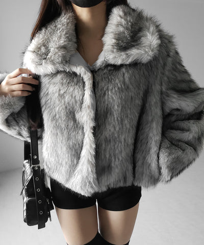 スタンドカラーミックスファーショートコート ／ stand-collar mix fur short coat