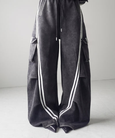 【 ２color ／裾絞り可能２WAY 】ピグメントヴィンテージサイドラインタックワイドスウェットパンツ ／ pigment vintage sideline tuck wide sweatpants