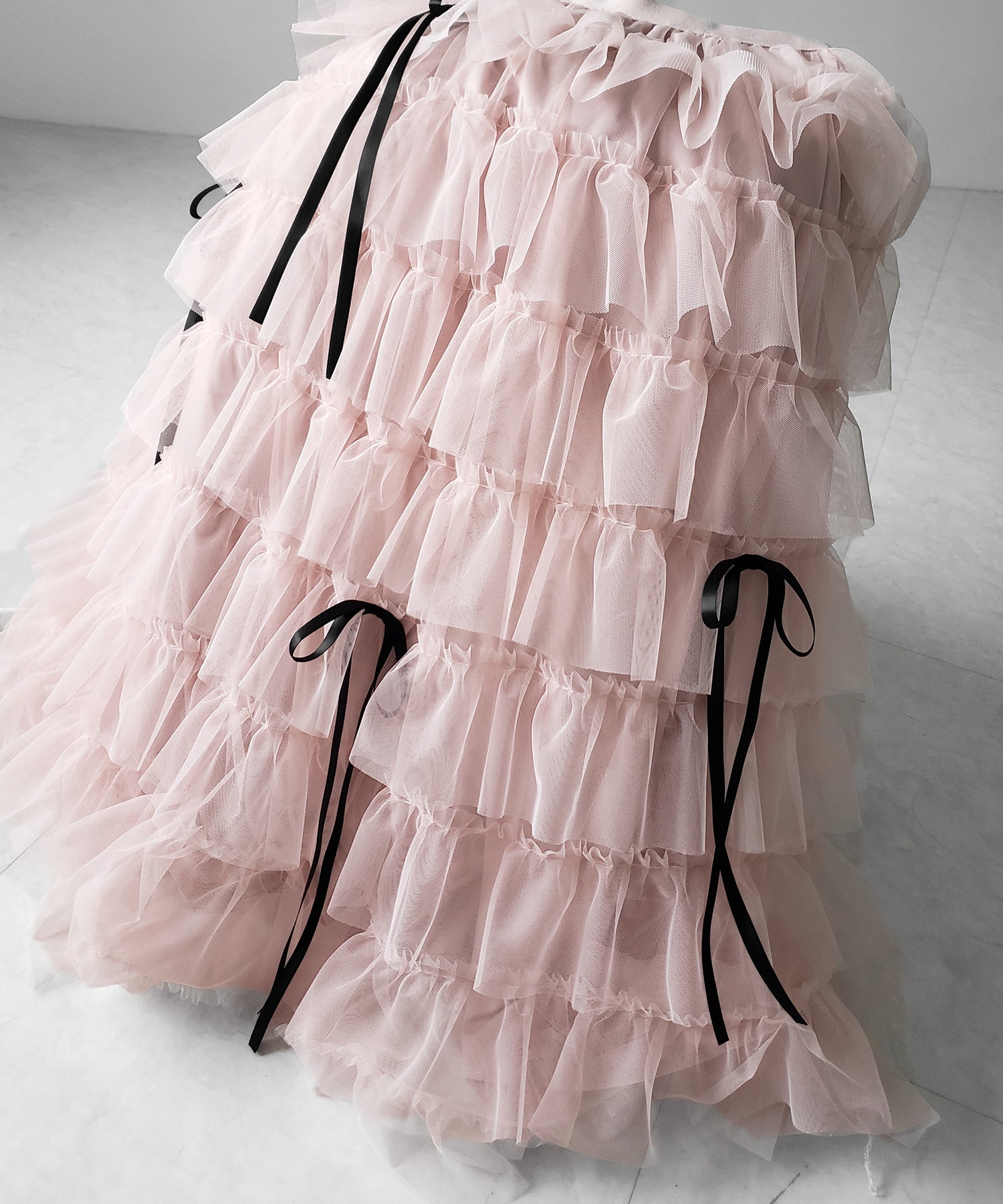 【 新色ピンク追加！／５color 】ストラップリボンバレエコアチュールスカート ／strap ribbon ballet core tulle skirt