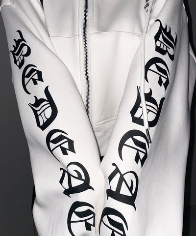 グランジロゴダブルジップショートパーカー ／ grunge logo double zip short hoodie