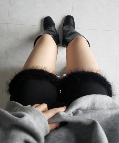 【 ４size 】ヘムフェザーバイカーショートパンツ ／ hem feather biker short pants
