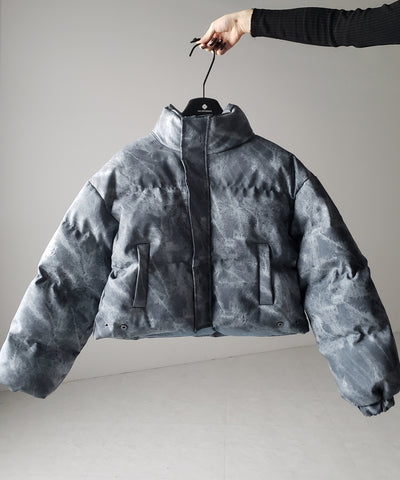 【 セットアップ着用可能 】ヴィンテージライクフェイクレザーショートダウンジャケット ／ vintage like fake leather short down jacket