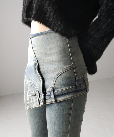 【 ２color ／ 4size 】レイヤードウエストヴィンテージフレアデニム ／layered waist vintage flare denim