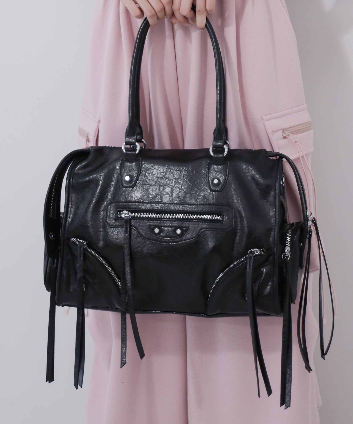 【 ショルダーストラップ付き２WAY 】アウトポケットヴィンテージダブルジップボストンショルダーバッグ ／out pocket vintage double zip boston shoulder bag