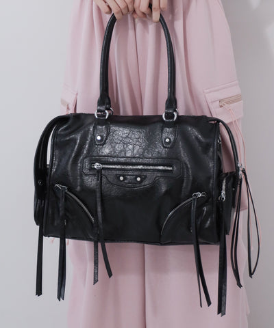 【 ショルダーストラップ付き２WAY 】アウトポケットヴィンテージダブルジップボストンショルダーバッグ ／out pocket vintage double zip boston shoulder bag