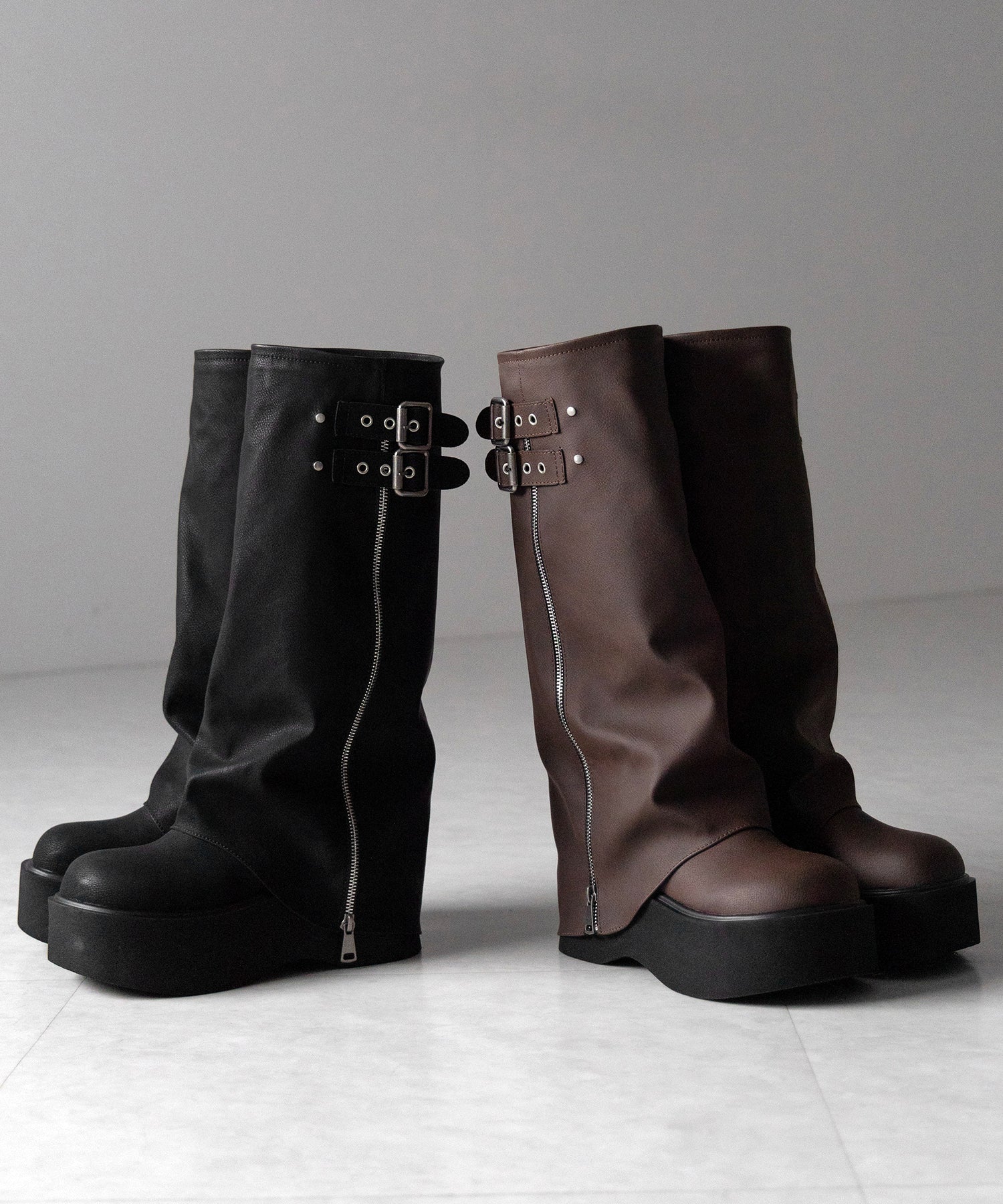 【 ２color 】ベルテッドヴィンテージ厚底カバーロングブーツ ／belted vintage platform cover long boots