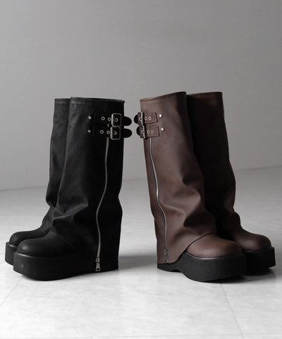【 ２color 】ベルテッドヴィンテージ厚底カバーロングブーツ ／belted vintage platform cover long boots