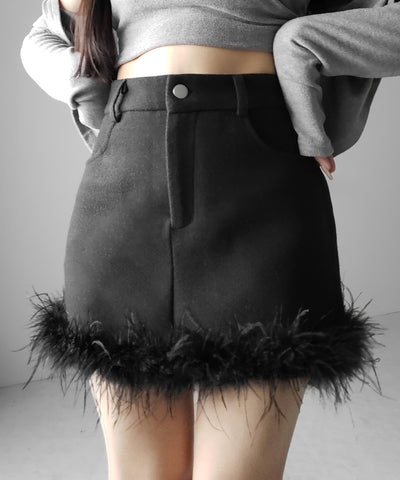 【 インナーパンツ裏地付 】ファードッキングウールライクレディミニスカート ／ fur docking woollike lady mini skirt