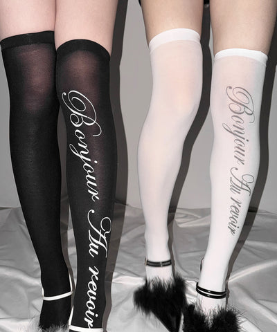 【 選べる３柄アソート 】レタリングロゴシアーニーハイソックス ／ lettering logo sheer knee high socks