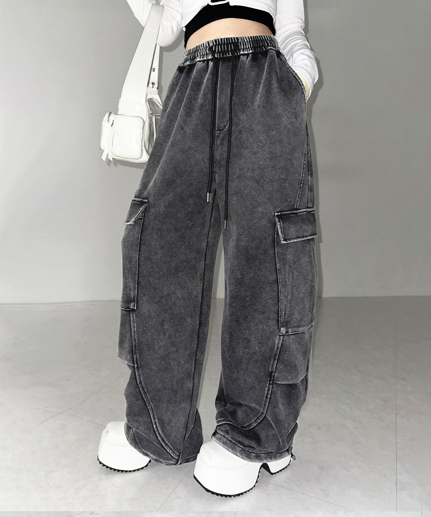 【 裾絞り可能２WAY 】ピグメントヴィンテージタックカーゴスウェットパンツ ／ pigment vintage tuck cargo sweatpants