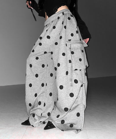 【 裾絞り可能２WAY 】ドットドローコードタックワイドカーゴスウェットパンツ ／ Dot drawcord tuck wide cargo sweatpants