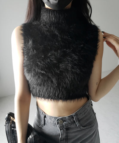 【 ３color 】タートルネックショートシャギーノースリニットトップス ／ turtleneck short shaggy nosleeve knit tops