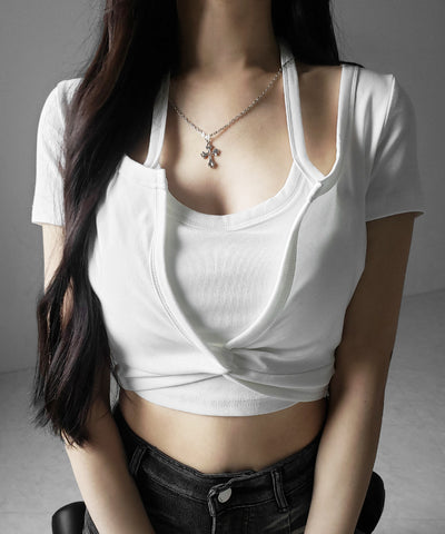 ホルターネックレイヤードショートぴちＴシャツ ／ halter neck layered short pichi T-shirts