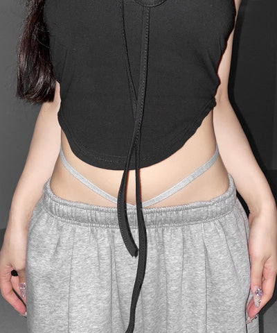 【 クロスにできる２WAY 】レースアップホルターネックタンク ／ laceup halter neck tank
