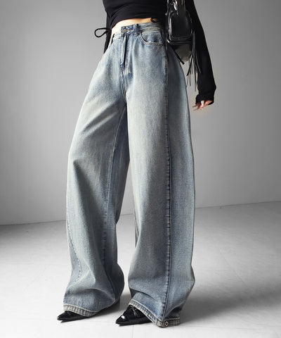 ヴィンテージライクウォッシュカーブワイドデニム ／ vintage like wash curve wide denim