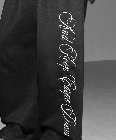 レタリングロゴ刺繍ワイドスウェットパンツ ／ lettering logo embroidery wide sweatpants