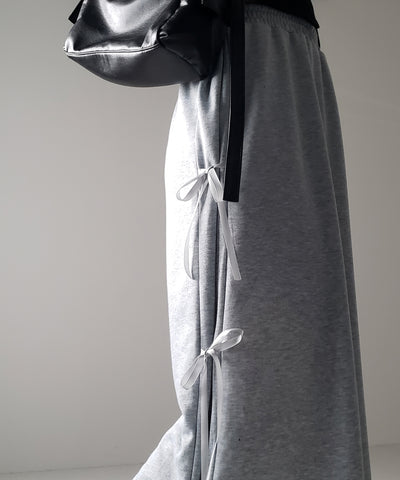 【 ２color 】３ストラップサイドリボンロングスウェットスカート／ three strap side ribbon long sweat skirt
