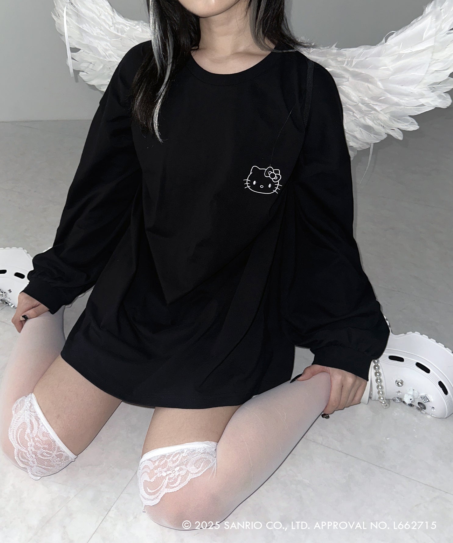 【 HELLO KITTY × me+em select 】ハローキティ刺繍長袖ビッグロンT ／ Hello Kitty embroidery big long sleeve T-Shirts【 セットアップ着用可能 】