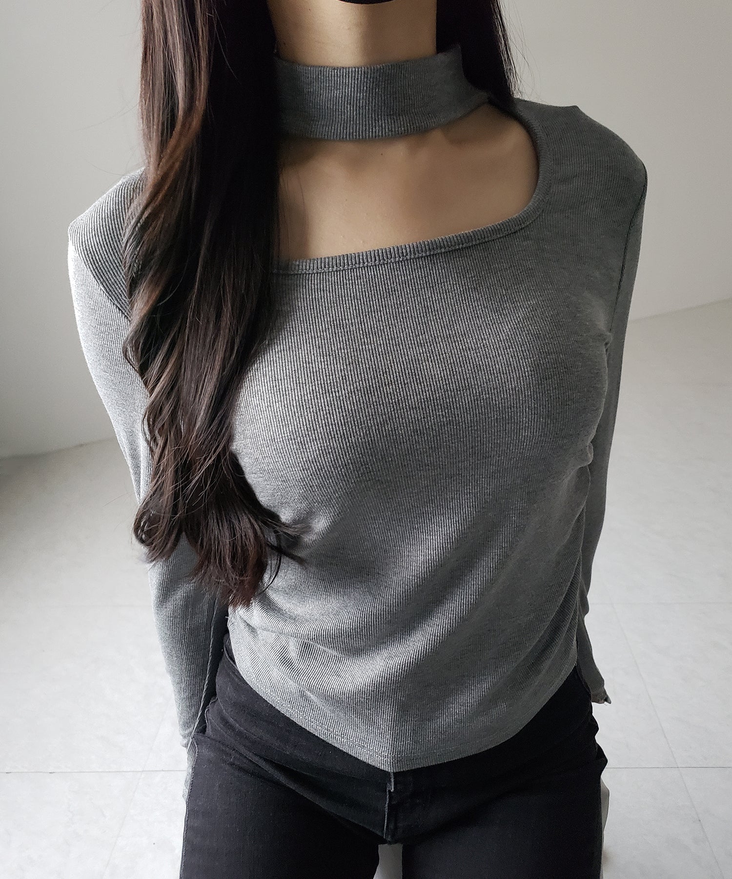 【 ３color ／ 裏起毛 】スクエアネックチョーカーシャーリングトップス ／ square neck choker shirring tops