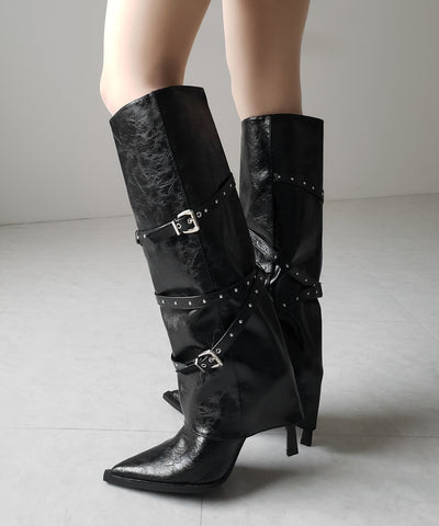 ヴィンテージレザーベルテッドロングカバーブーツ ／vintage leather belted long cover boots