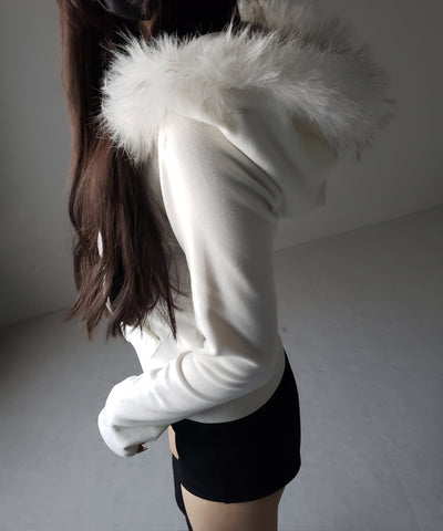 フェイクファーフーディジップアップパーカー ／ fake fur hooded zipup hoodie