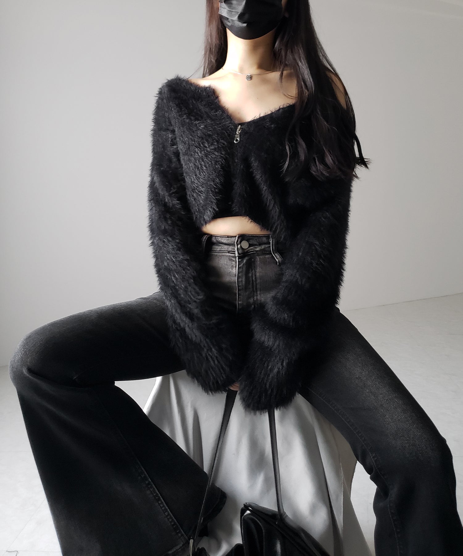 【４size 】ブリーチグラデーションストレッチブラックフレアデニム ／ bleach gradation stretch black flare denim