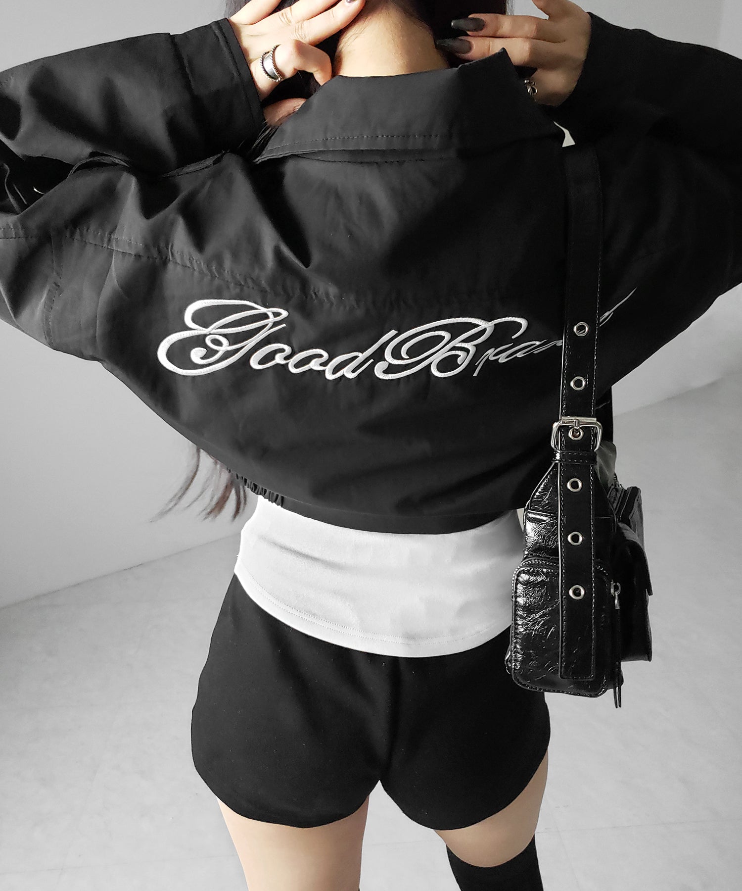 レタリングバックロゴスタンドカラーショートブルゾン ／ lettering back logo stand collar short blouson