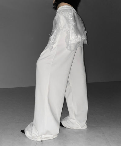レースドッキングレイヤードスウェットワイドパンツ ／ lace docking layered sweat wide pants
