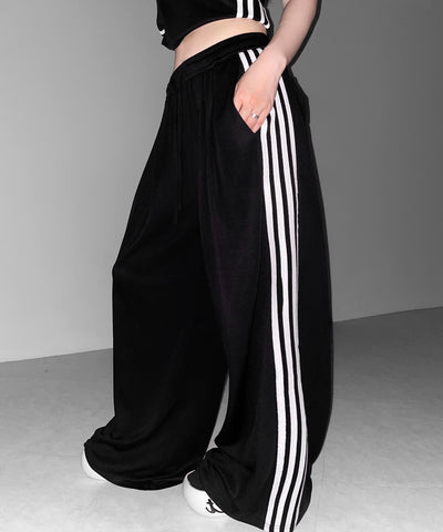 【 セットアップ 】サイドラインベアトップ＋タックワイドカットソーパンツ SETUP ／ ( SETUP ) sideline bare top + tack wide cutsew pants