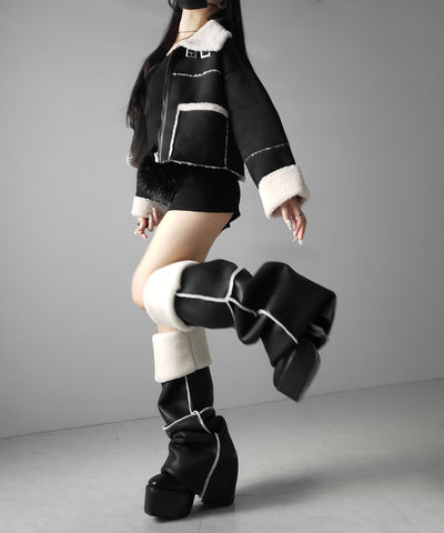 【 ニーハイにもなる２WAY 】ムートンフェイクレザールーズレッグカバー ／ mouton fake leather loose leg cover