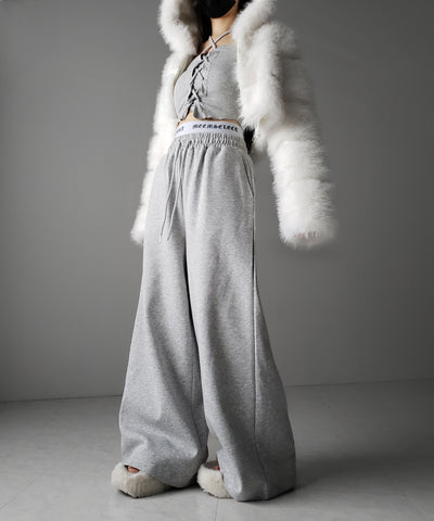 ウエストグランジロゴスウェットワイドパンツ ／ waist grunge logo sweat wide pants