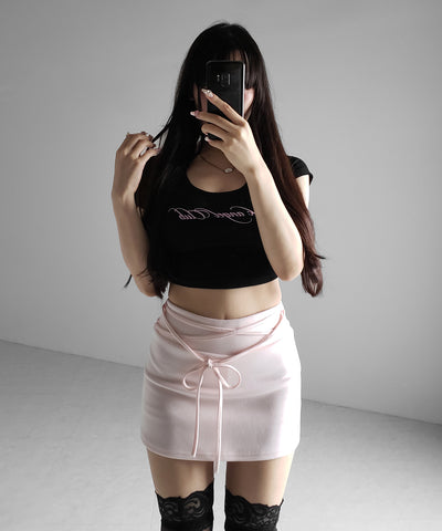 【 インパン裏地付き 】ストリングリボンミニスカート ／ string ribbon mini skirt