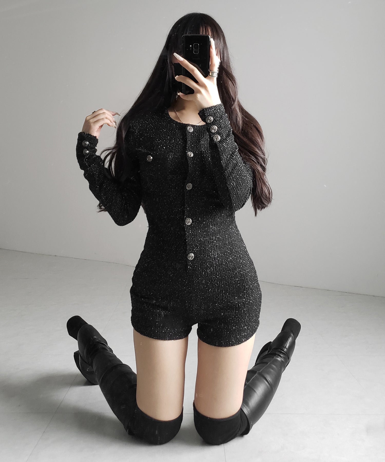 ブラックツイードレディミニオールインワン ／ black tweed lady mini allinone