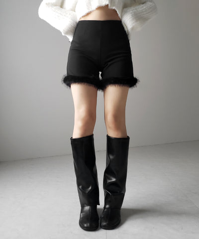 【 ４size 】ヘムフェザーバイカーショートパンツ ／ hem feather biker short pants