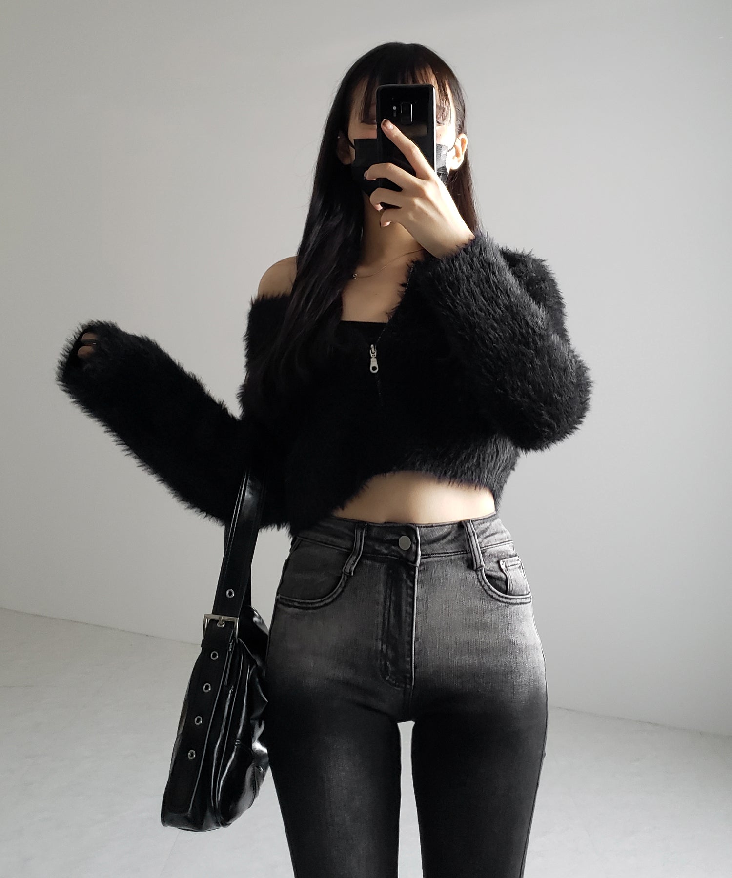 【４size 】ブリーチグラデーションストレッチブラックフレアデニム ／ bleach gradation stretch black flare denim