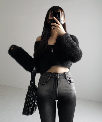 【４size 】ブリーチグラデーションストレッチブラックフレアデニム ／ bleach gradation stretch black flare denim