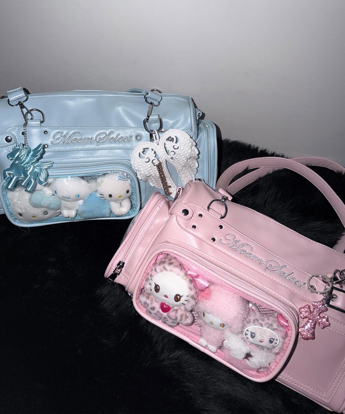 クリアポケット付きレタリング刺繍ショルダーバッグ ／ clear pocket lettering embroidery shoulder bag