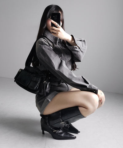 ヴィンテージデニムハイウエストミニオールインワン ／ vintage denim high waist mini allinone