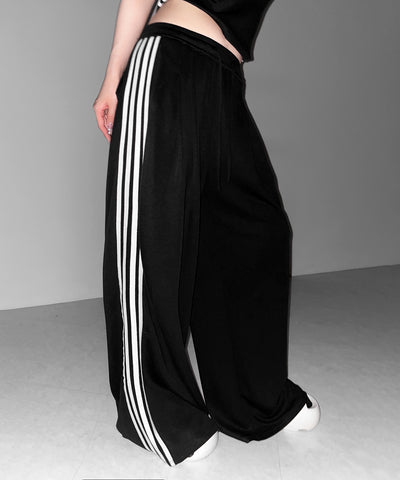 【 セットアップ 】サイドラインベアトップ＋タックワイドカットソーパンツ SETUP ／ ( SETUP ) sideline bare top + tack wide cutsew pants